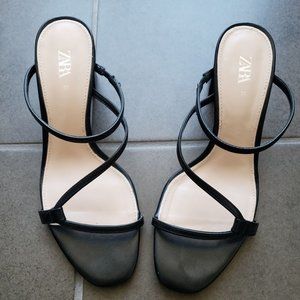 ZARA Black Mules with Asymmetrical Straps